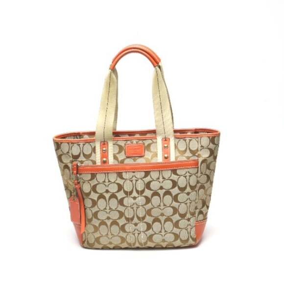 Coach Signature Canvas Shoulder Tote Bag with Leather 8679 in Orange